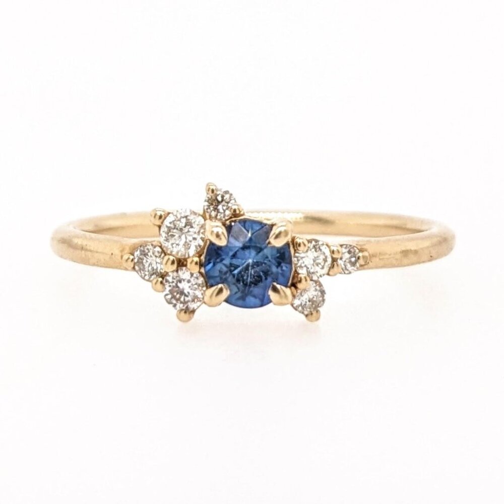 Ceylon Blue Sapphire Ring in Solid 14K Gold with Natural Diamond Accents